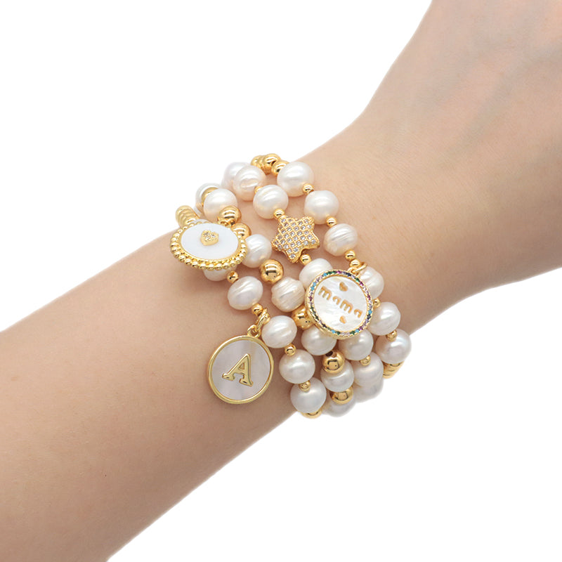 Newest Wholesale Handmade Fashion Customized Jewelry Gold Plated Fresh Water Pearl Shell Pendant Bracelet For Women Gift