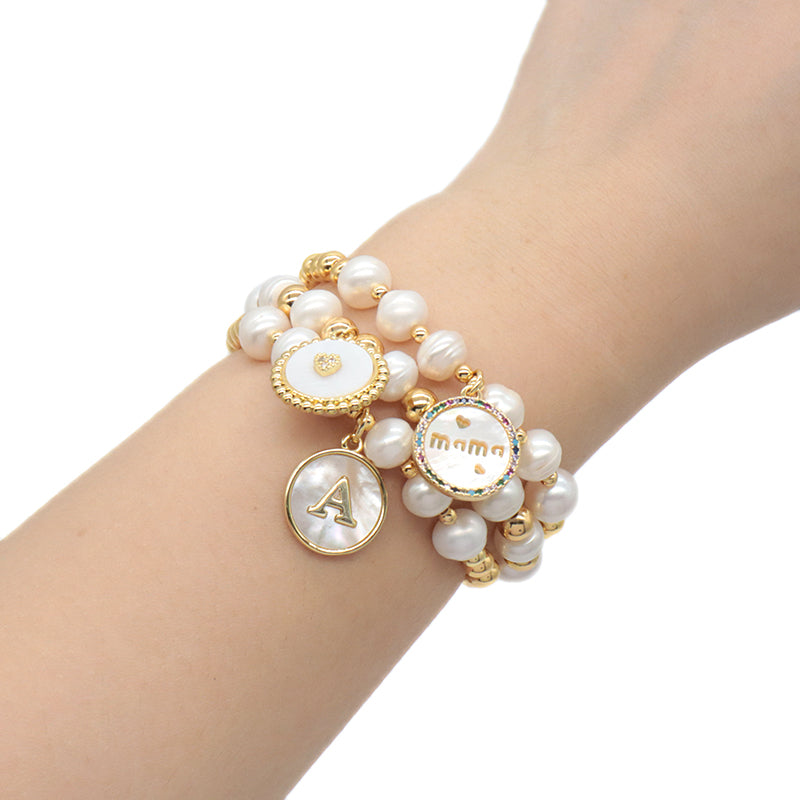 Newest Wholesale Handmade Fashion Customized Jewelry Gold Plated Fresh Water Pearl Shell Pendant Bracelet For Women Gift