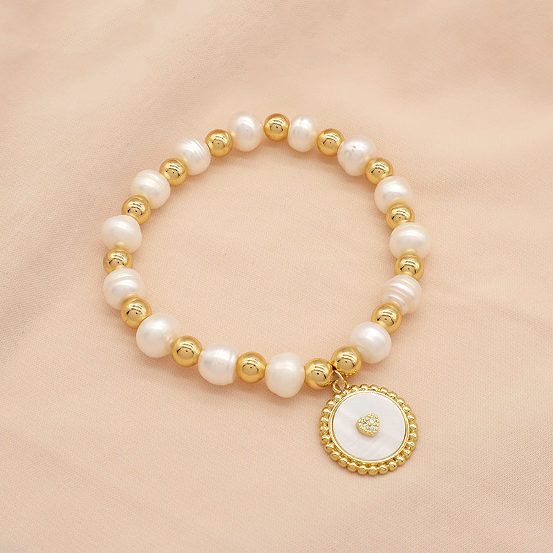 Newest Wholesale Handmade Fashion Customized Jewelry Gold Plated Fresh Water Pearl Shell Pendant Bracelet For Women Gift