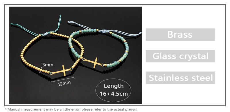 Wholesale Custom Newest Handmade Macrame Ajustable Gold Plated Stainless Steel Charm Glass Crystal Bracelet For Women