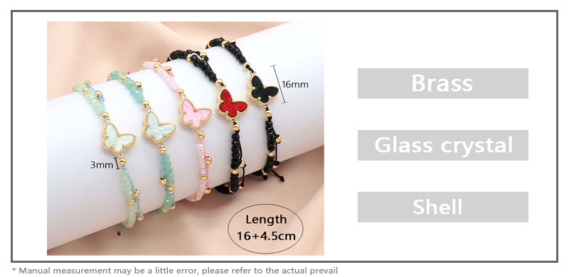 Wholesale Custom Newest Handmade Macrame Ajustable Gold Plated butterfly Charm Glass Crystal Bracelet For Women
