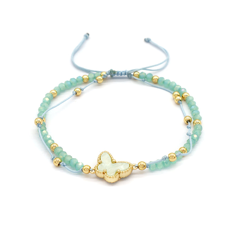 Wholesale Custom Newest Handmade Macrame Ajustable Gold Plated butterfly Charm Glass Crystal Bracelet For Women