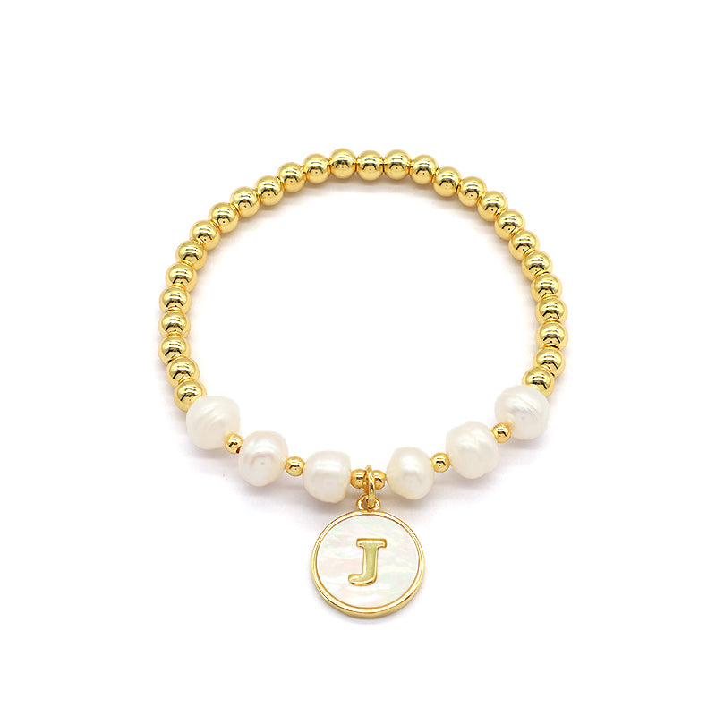 New Design Custom Wholesale Handmade Friendship Jewlly Set Gold Plated Brass Bead Women Gift Natural Fresh Water Pearl Bracelet And Necklace With Letters Shell Pendant