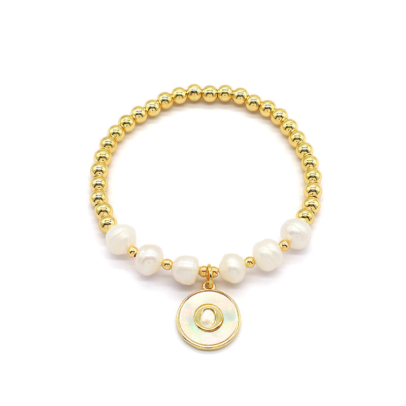 New Design Custom Wholesale Handmade Friendship Jewlly Set Gold Plated Brass Bead Women Gift Natural Fresh Water Pearl Bracelet And Necklace With Letters Shell Pendant