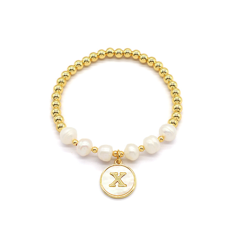 New Design Custom Wholesale Handmade Friendship Jewlly Set Gold Plated Brass Bead Women Gift Natural Fresh Water Pearl Bracelet And Necklace With Letters Shell Pendant