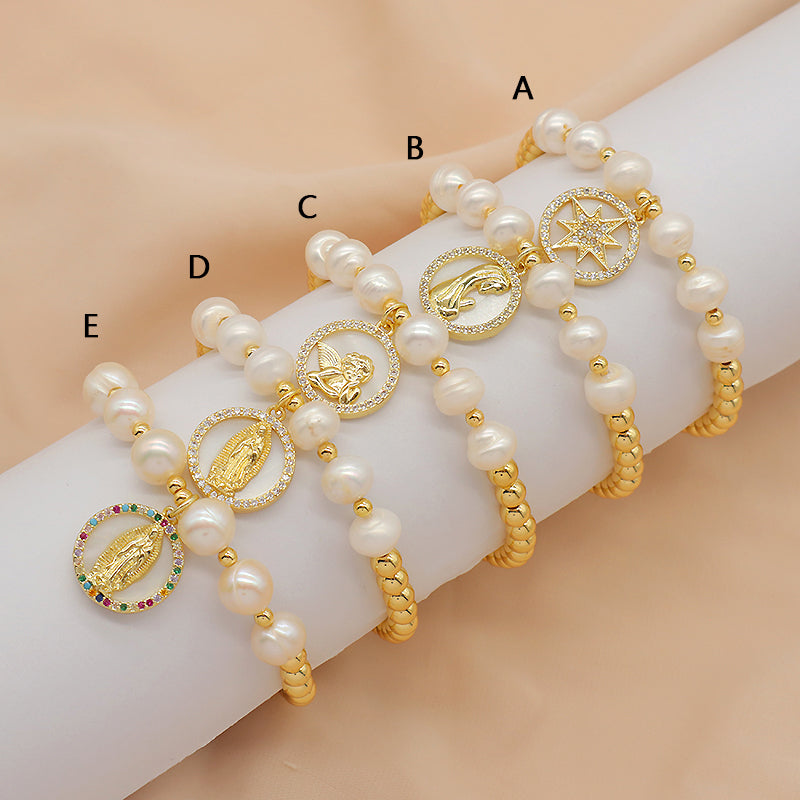 New Design OEM Wholesale Fashion Customized Factory Brass Beads CZ Shell Pendant Natural Fresh Water Pearl Bracelet For Women Gift