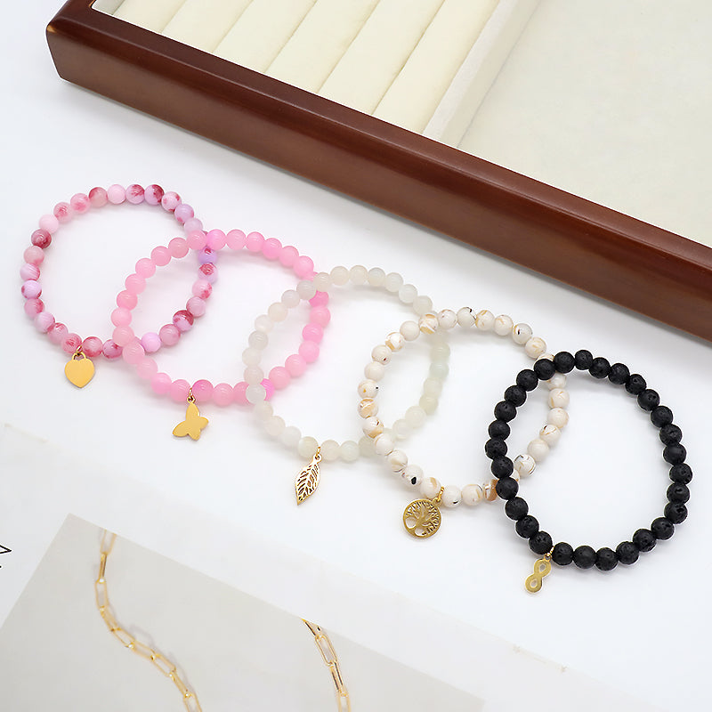 Newest Wholesale Manufacture Oem Customized Handmade Fashionable Stainless Steel Pendant Natural Stone Beads Bracelet For Gift Women