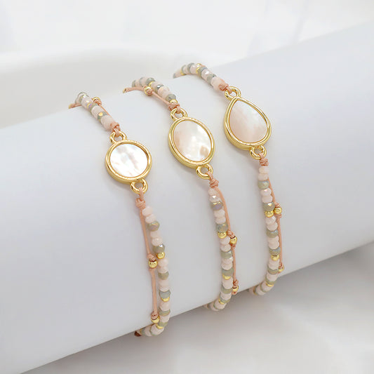 Newest Wholesale Custom Friendship Handmade Glass Crystal Beaded Bracelet Shell Charm Bracelet For Teen Girl Women