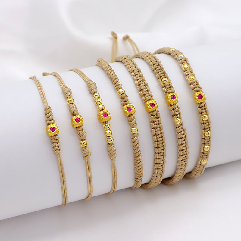 Wholesale Custom Handmade OEM Manufacture Adjustable Hand-Woven Thread Brass Charms Braided Cotton Wire Bracelet Jewelry Bangle Bracelet