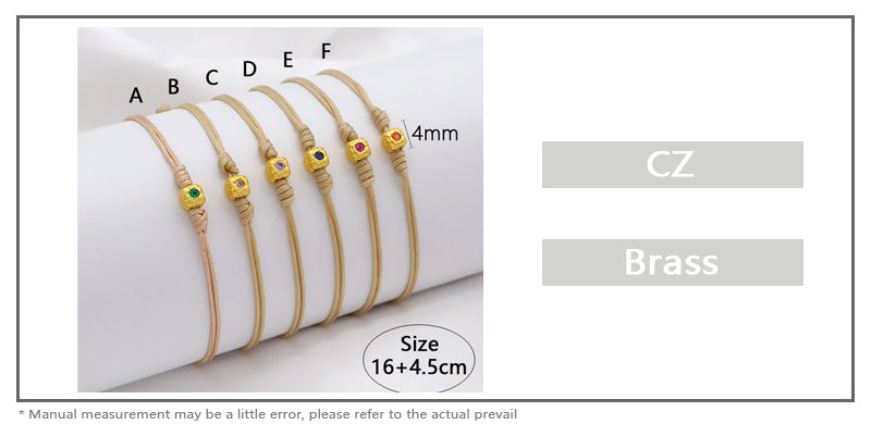 Wholesale Custom Handmade OEM Manufacture Adjustable Hand-Woven Thread Brass Charms Braided Cotton Wire Bracelet Jewelry Bangle Bracelet