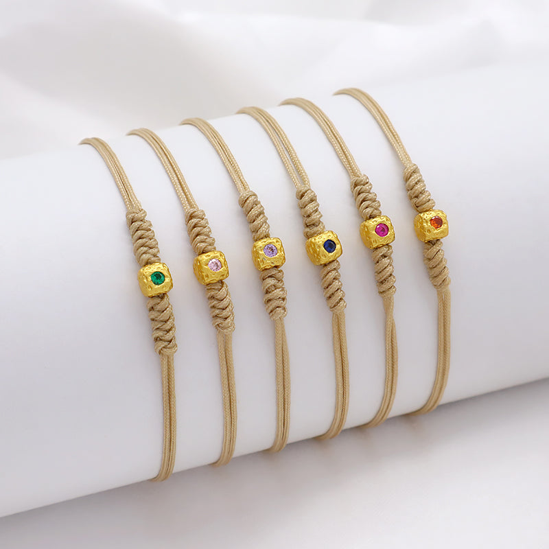 Wholesale Custom Handmade OEM Manufacture Adjustable Hand-Woven Thread Brass Charms Braided Cotton Wire Bracelet Jewelry Bangle Bracelet