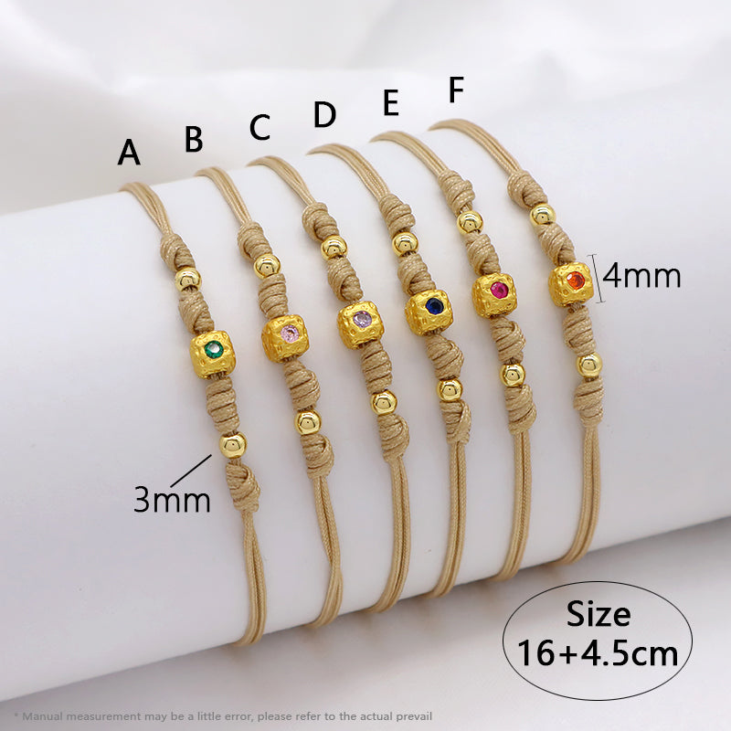 Wholesale Custom Handmade OEM Manufacture Adjustable Hand-Woven Thread Brass Charms Braided Cotton Wire Bracelet Jewelry Bangle Bracelet