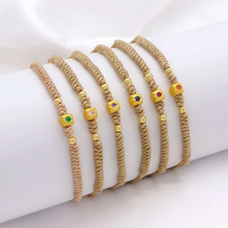 Wholesale Custom Handmade OEM Manufacture Adjustable Hand-Woven Thread Brass Charms Braided Cotton Wire Bracelet Jewelry Bangle Bracelet