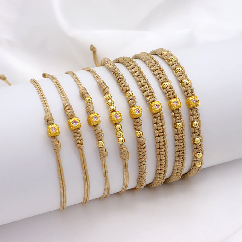 Wholesale Custom Handmade OEM Manufacture Adjustable Hand-Woven Thread Brass Charms Braided Cotton Wire Bracelet Jewelry Bangle Bracelet