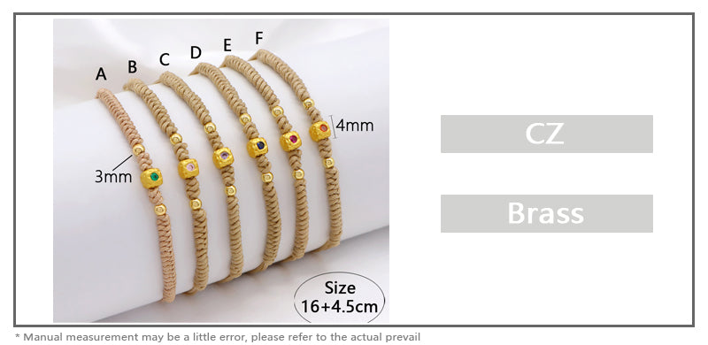 Wholesale Custom Handmade OEM Manufacture Adjustable Hand-Woven Thread Brass Charms Braided Cotton Wire Bracelet Jewelry Bangle Bracelet