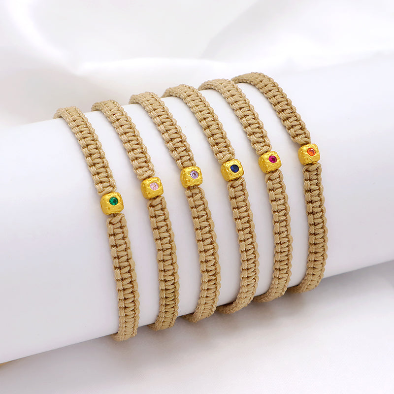 Wholesale Custom Handmade OEM Manufacture Adjustable Hand-Woven Thread Brass Charms Braided Cotton Wire Bracelet Jewelry Bangle Bracelet