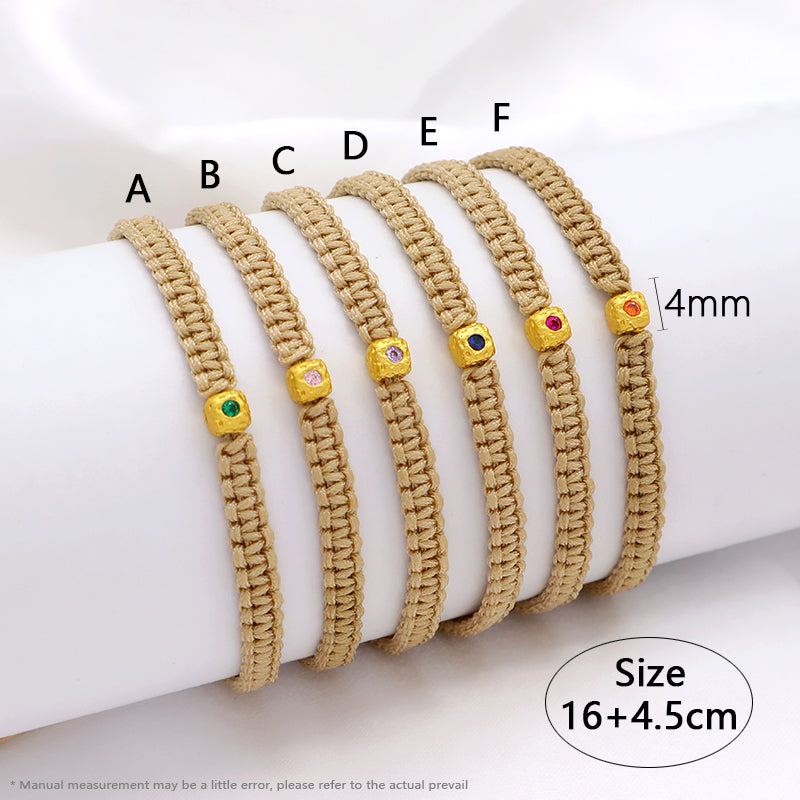 Wholesale Custom Handmade OEM Manufacture Adjustable Hand-Woven Thread Brass Charms Braided Cotton Wire Bracelet Jewelry Bangle Bracelet