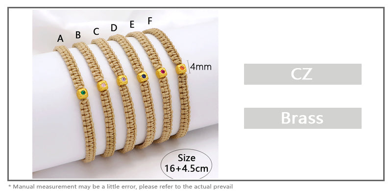 Wholesale Custom Handmade OEM Manufacture Adjustable Hand-Woven Thread Brass Charms Braided Cotton Wire Bracelet Jewelry Bangle Bracelet