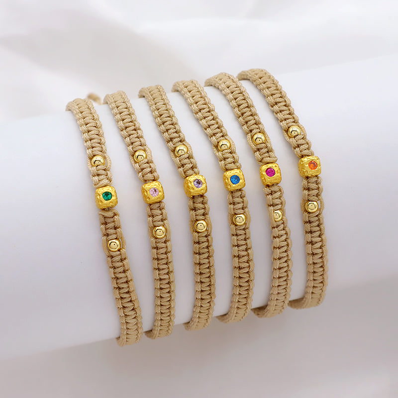 Wholesale Custom Handmade OEM Manufacture Adjustable Hand-Woven Thread Brass Charms Braided Cotton Wire Bracelet Jewelry Bangle Bracelet