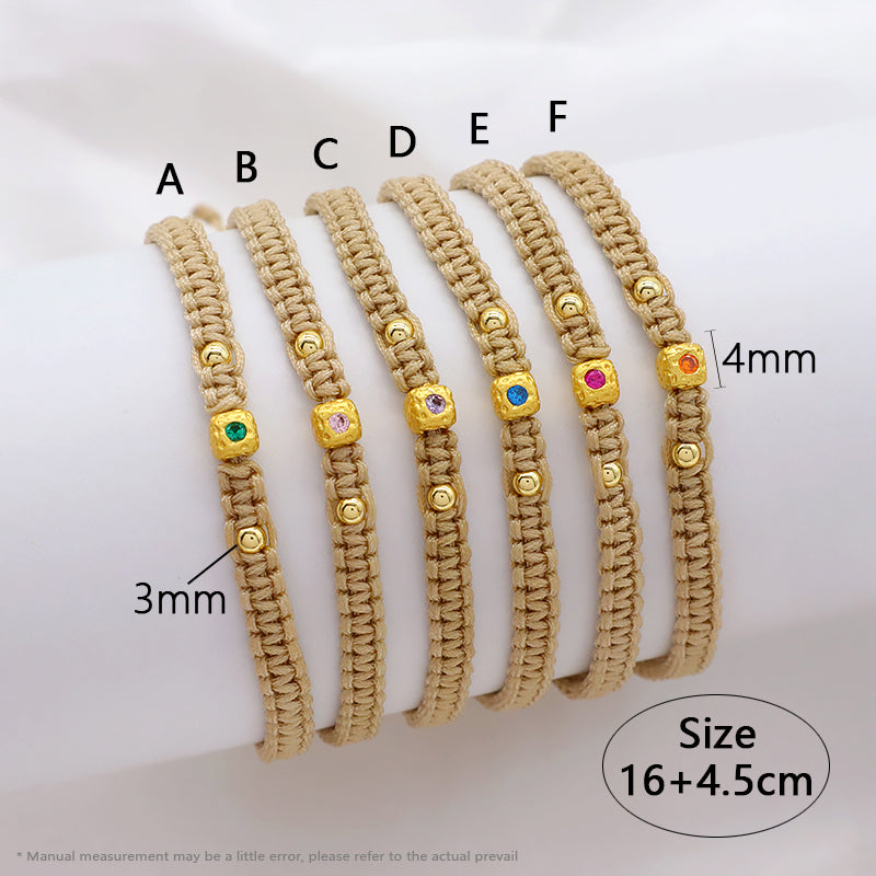 Wholesale Custom Handmade OEM Manufacture Adjustable Hand-Woven Thread Brass Charms Braided Cotton Wire Bracelet Jewelry Bangle Bracelet