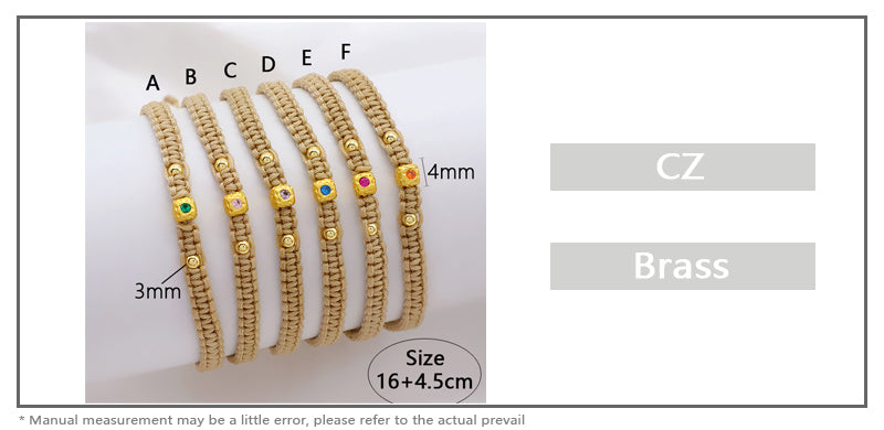 Wholesale Custom Handmade OEM Manufacture Adjustable Hand-Woven Thread Brass Charms Braided Cotton Wire Bracelet Jewelry Bangle Bracelet