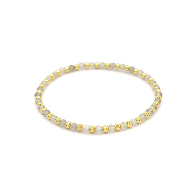 Natural Stone Beads With Gold Plated Brass Beads Bracelet