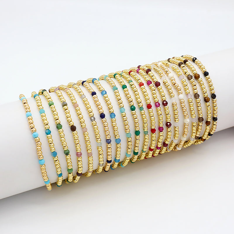 Natural Stone Beads With Gold Plated Brass Beads Bracelet