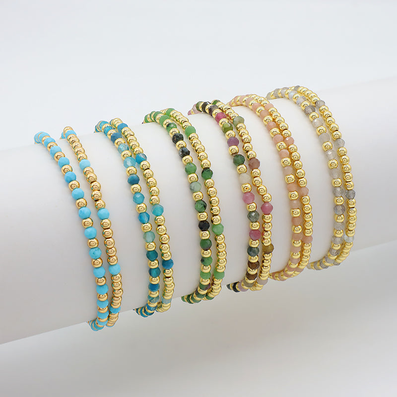 Natural Stone Beads With Gold Plated Brass Beads Bracelet