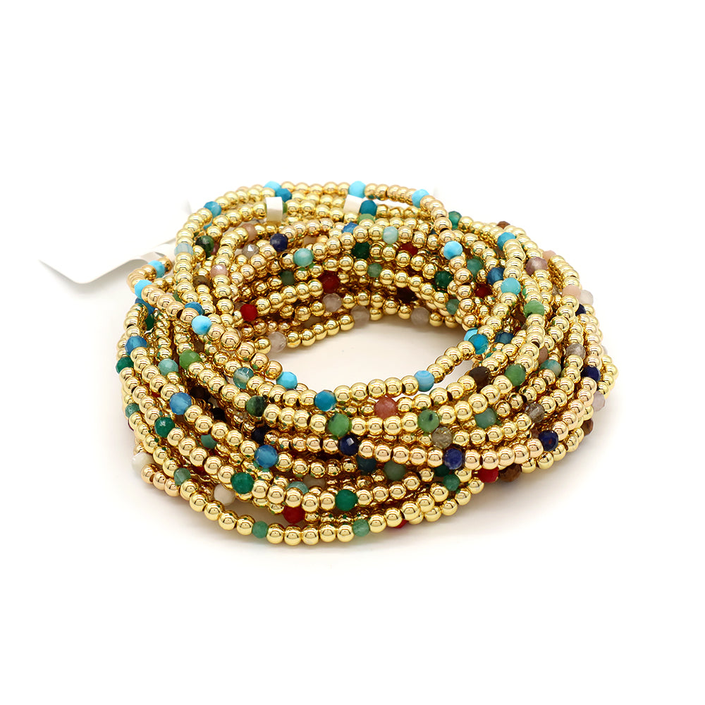 Natural Stone Beads With Gold Plated Brass Beads Bracelet