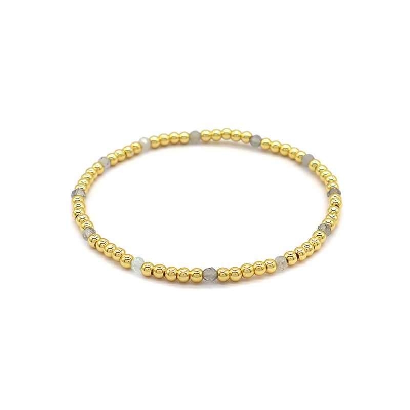 Natural Stone Beads With Gold Plated Brass Beads Bracelet