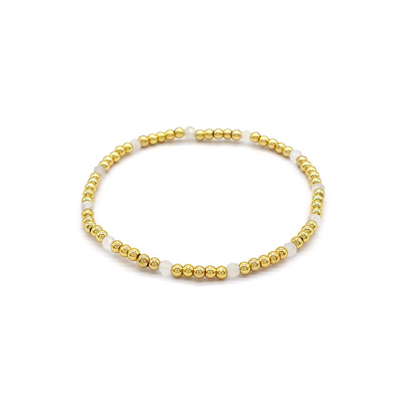 Natural Stone Beads With Gold Plated Brass Beads Bracelet