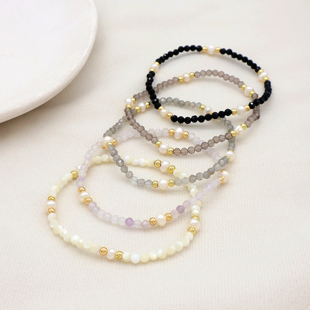 Natural Stone Fresh Water Pearl With 925 Sterling Silver Beads Bracelet