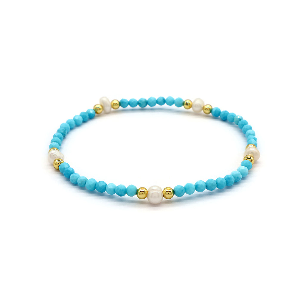 Natural Stone Fresh Water Pearl With 925 Sterling Silver Beads Bracelet