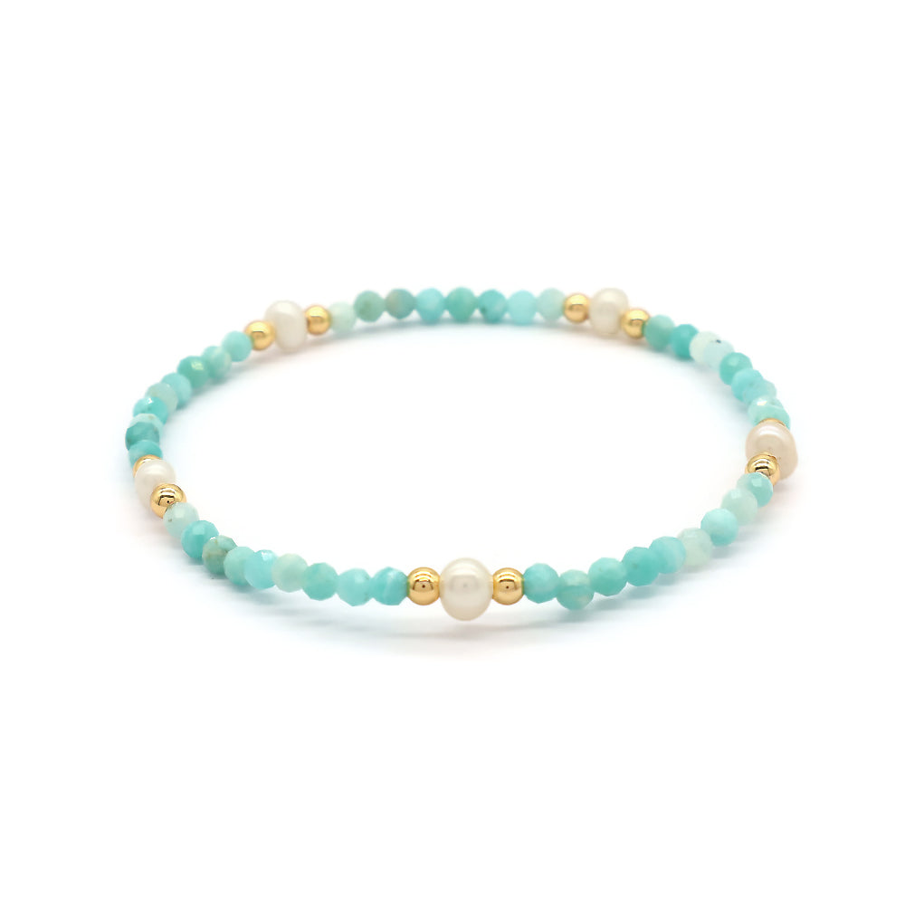 Natural Stone Fresh Water Pearl With 925 Sterling Silver Beads Bracelet