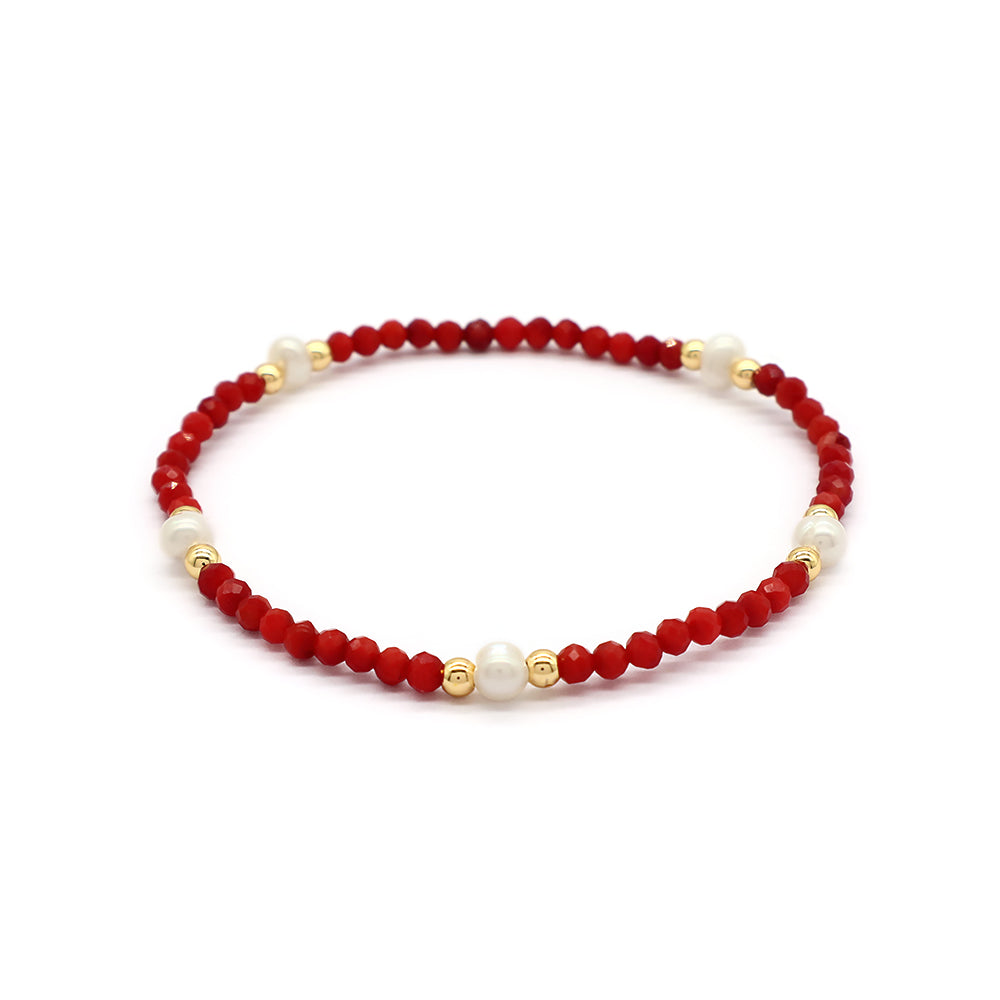 Natural Stone Fresh Water Pearl With 925 Sterling Silver Beads Bracelet