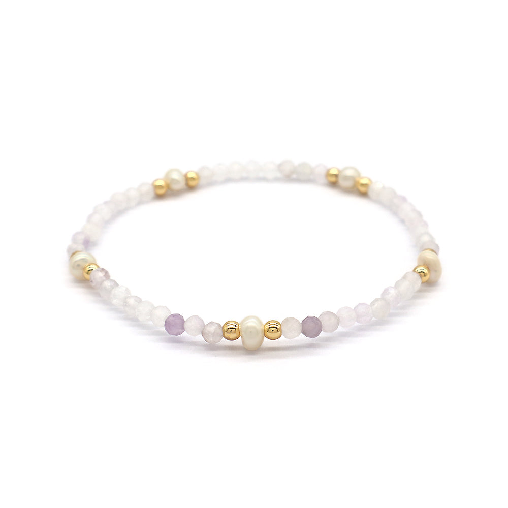 Natural Stone Fresh Water Pearl With 925 Sterling Silver Beads Bracelet