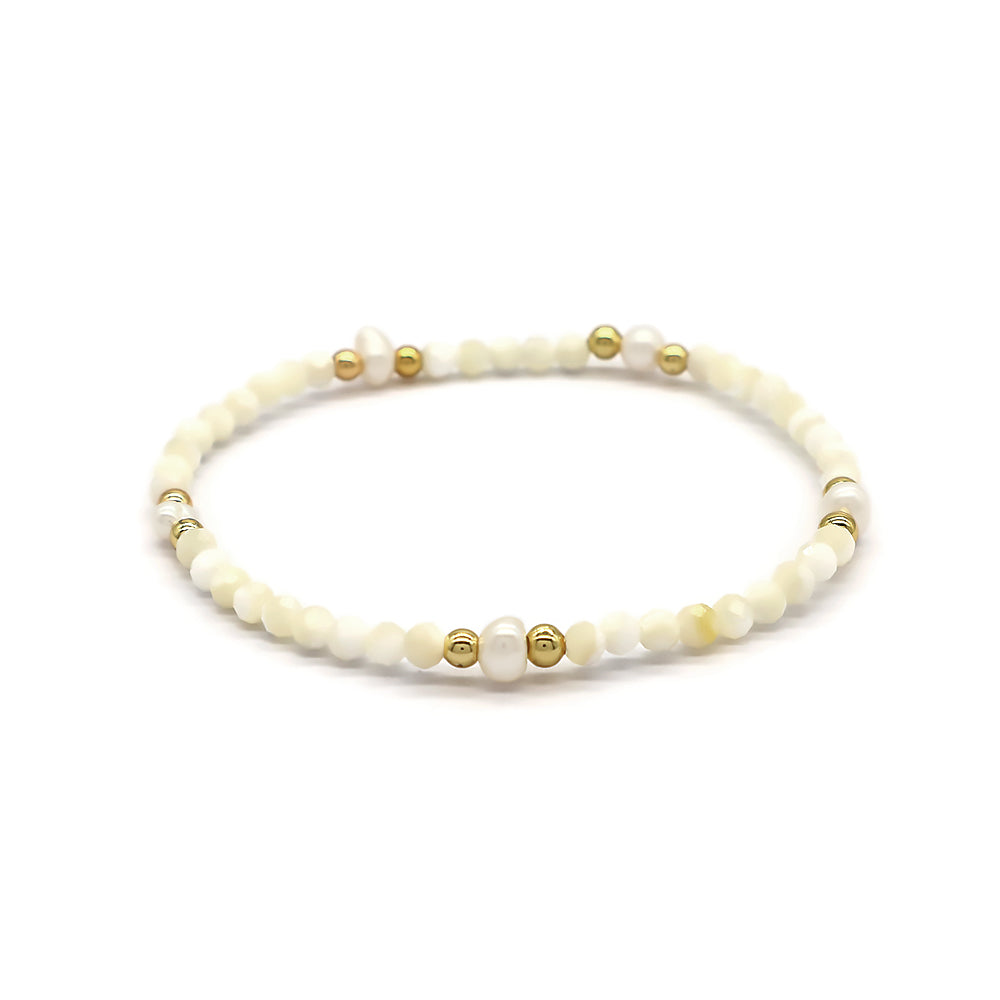 Natural Stone Fresh Water Pearl With 925 Sterling Silver Beads Bracelet