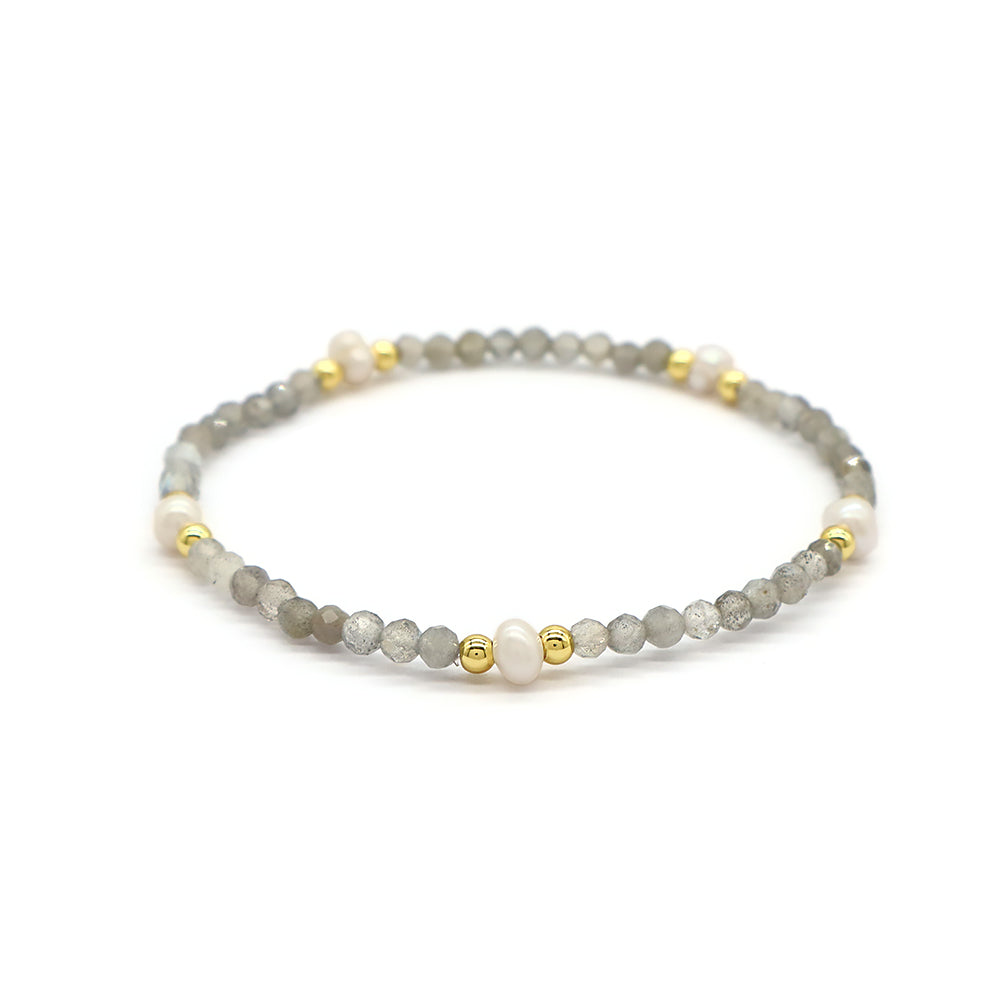 Natural Stone Fresh Water Pearl With 925 Sterling Silver Beads Bracelet