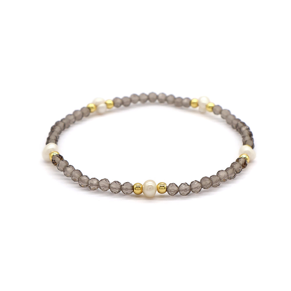 Natural Stone Fresh Water Pearl With 925 Sterling Silver Beads Bracelet