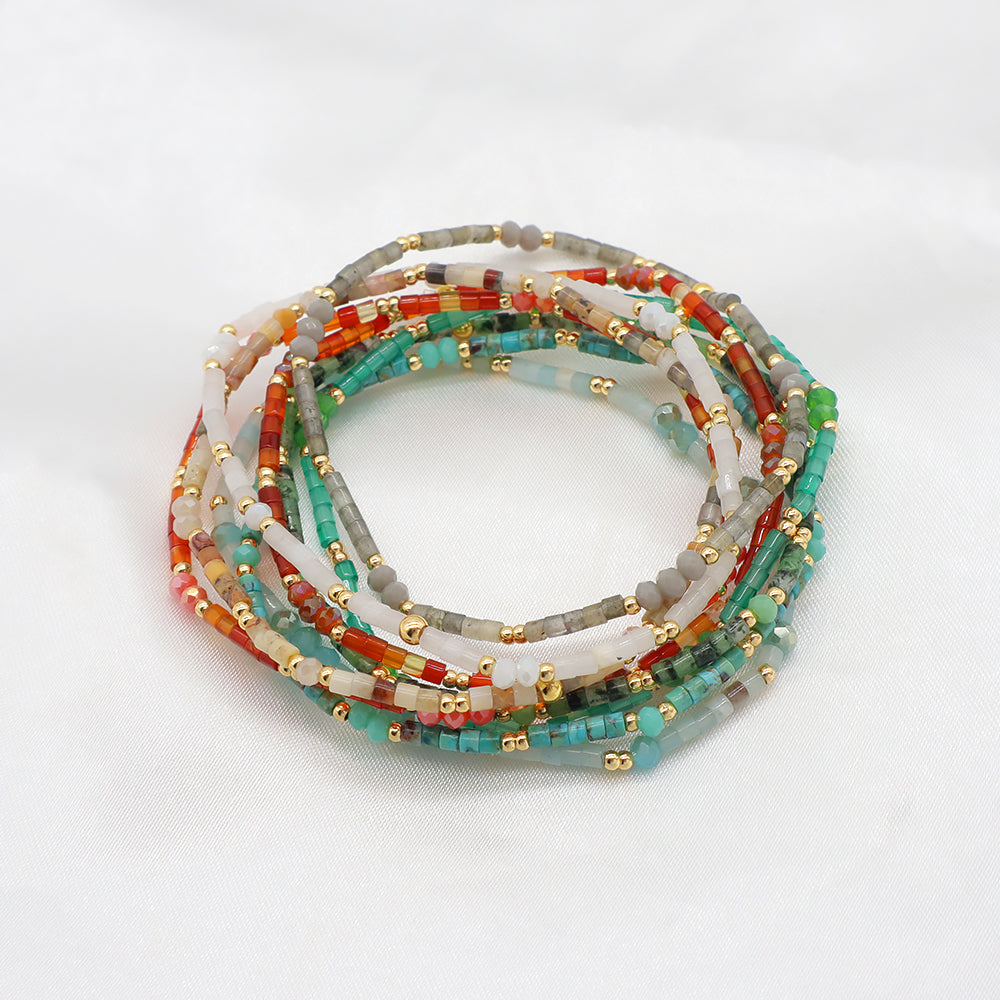 Natural Stone Beads With Glass Crystal Beads Bracelet