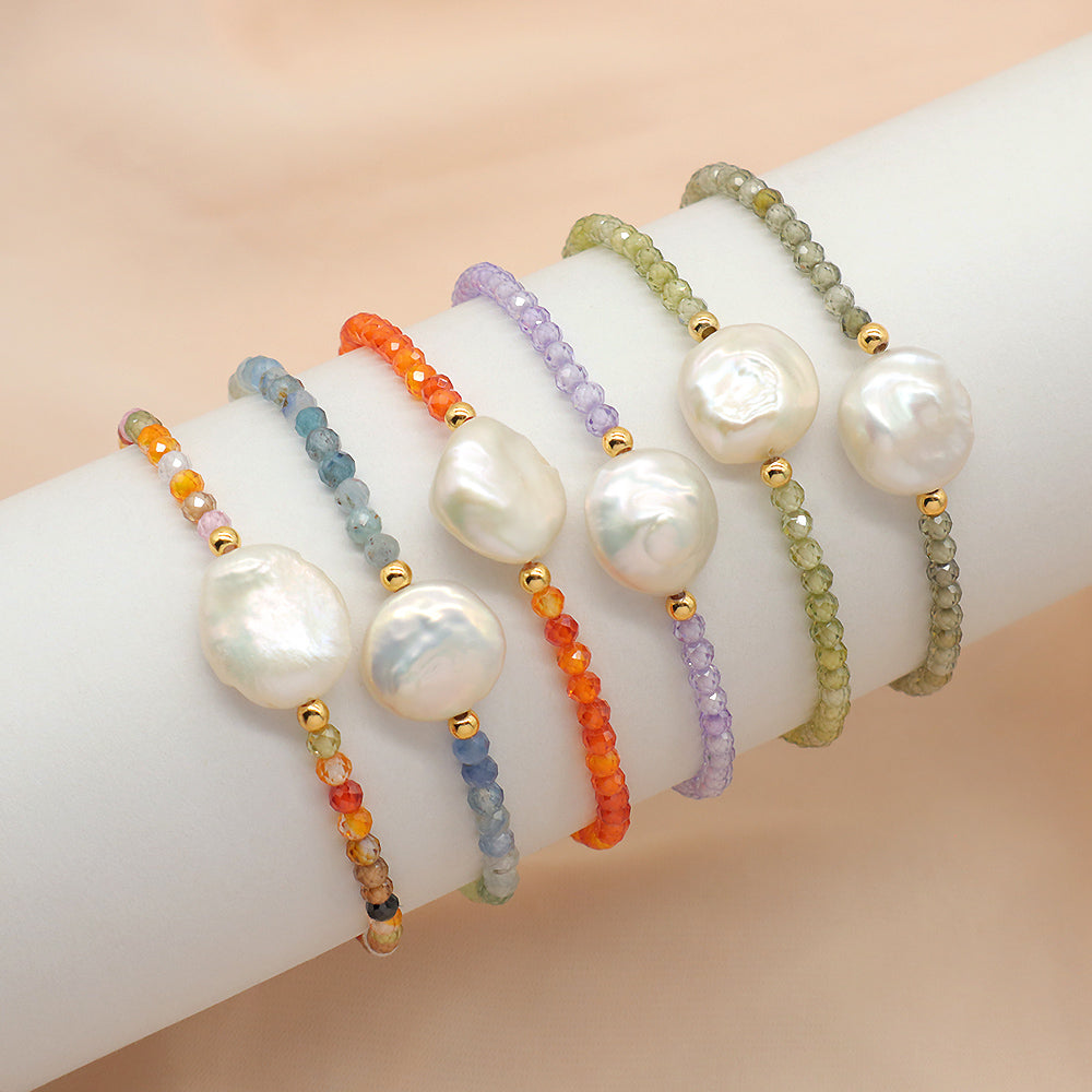 Colorful CZ Glass Crystal Beads Bracelet With Fresh Water Pearl