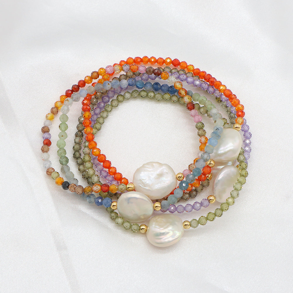 Colorful CZ Glass Crystal Beads Bracelet With Fresh Water Pearl