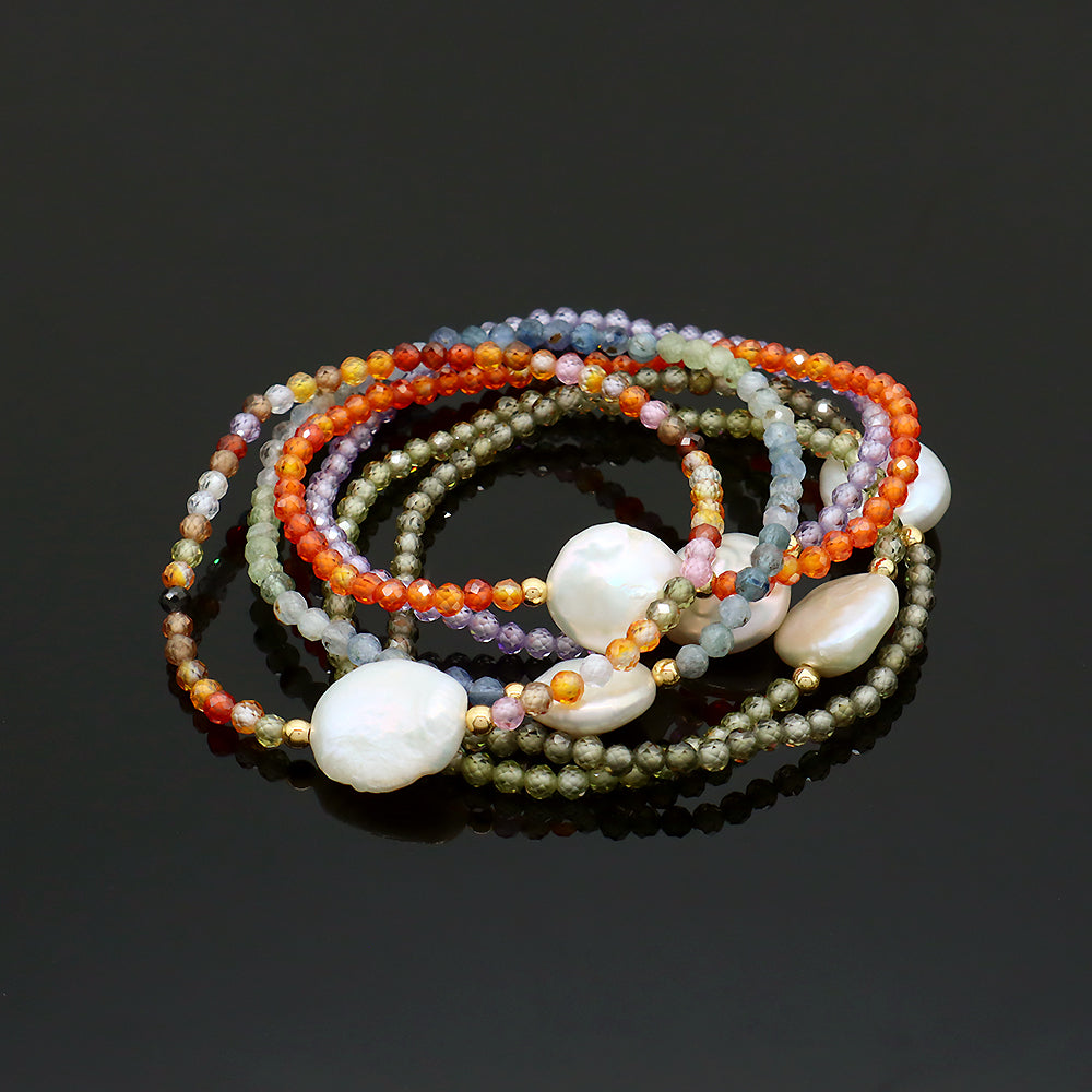 Colorful CZ Glass Crystal Beads Bracelet With Fresh Water Pearl