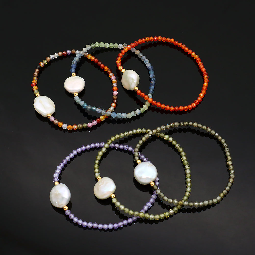 Colorful CZ Glass Crystal Beads Bracelet With Fresh Water Pearl