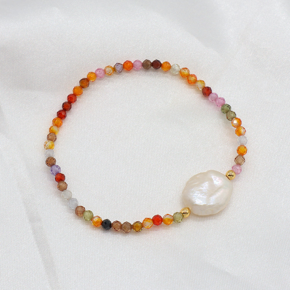 Colorful CZ Glass Crystal Beads Bracelet With Fresh Water Pearl