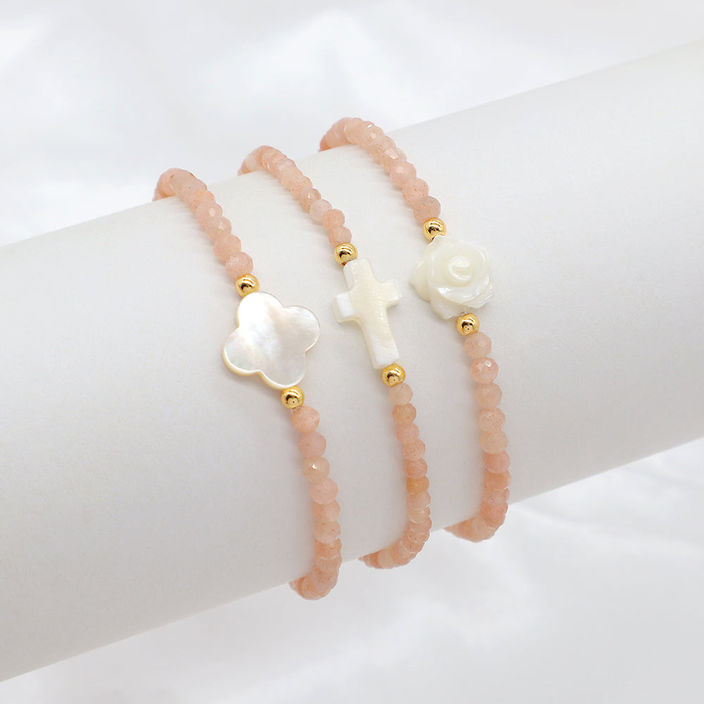 Natural Stone Shell Charms With 925 Sterling Silver Beads Elastic Bracelet