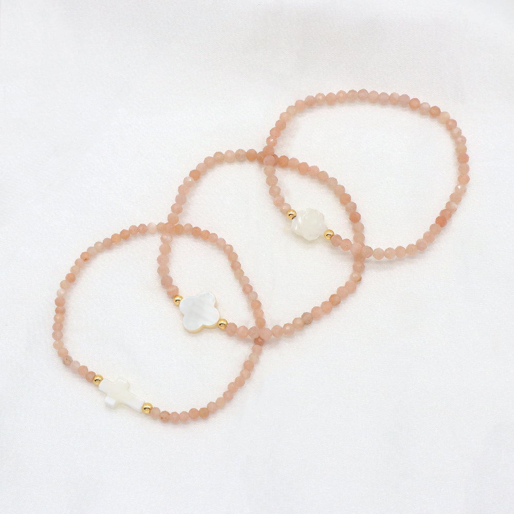 Natural Stone Shell Charms With 925 Sterling Silver Beads Elastic Bracelet