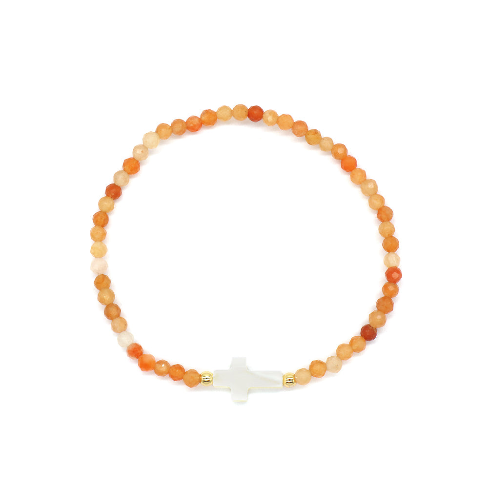 Orange Aventurine Natural Stone Shell Charms With 925 Sterling Silver Beads Elastic Bracelet