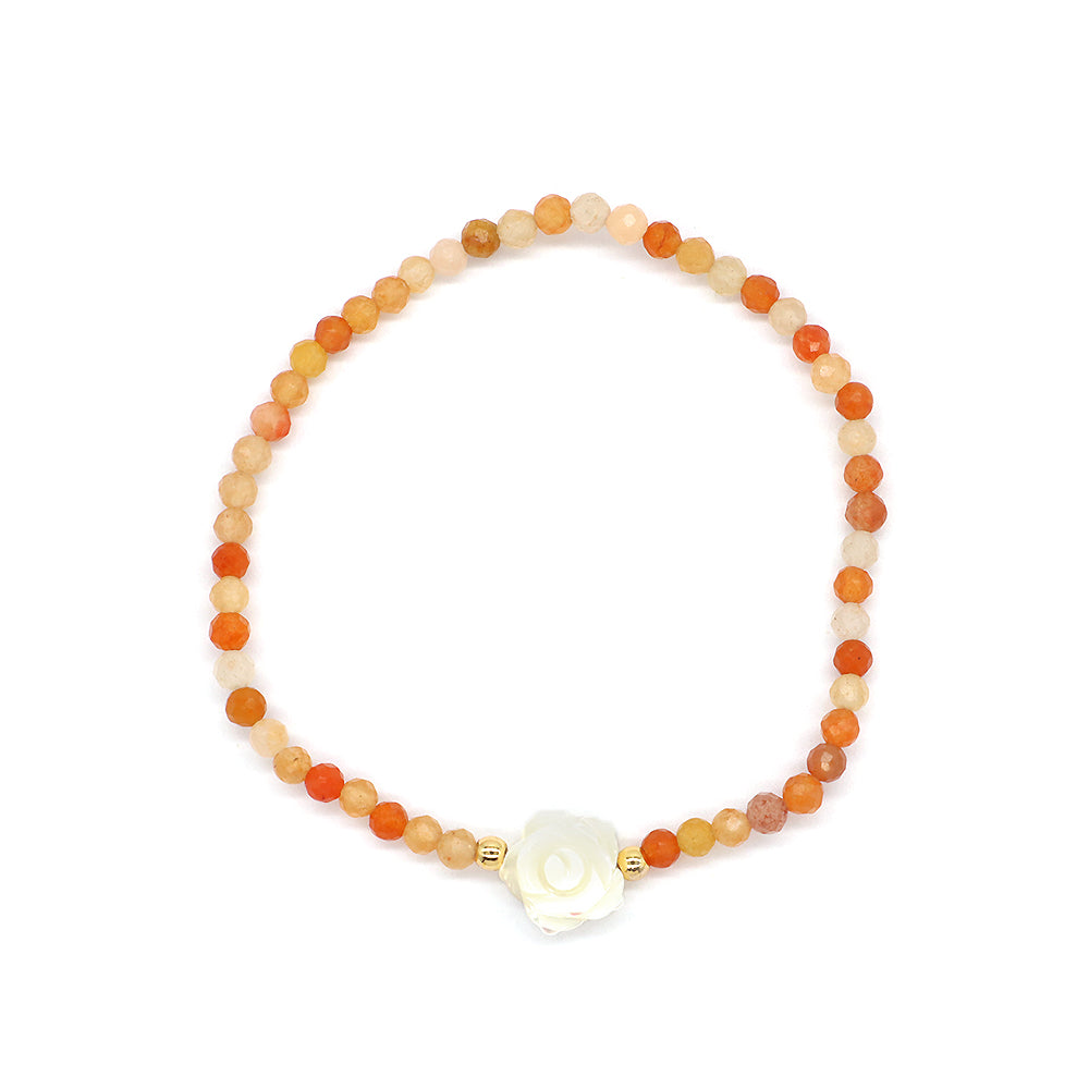 Orange Aventurine Natural Stone Shell Charms With 925 Sterling Silver Beads Elastic Bracelet