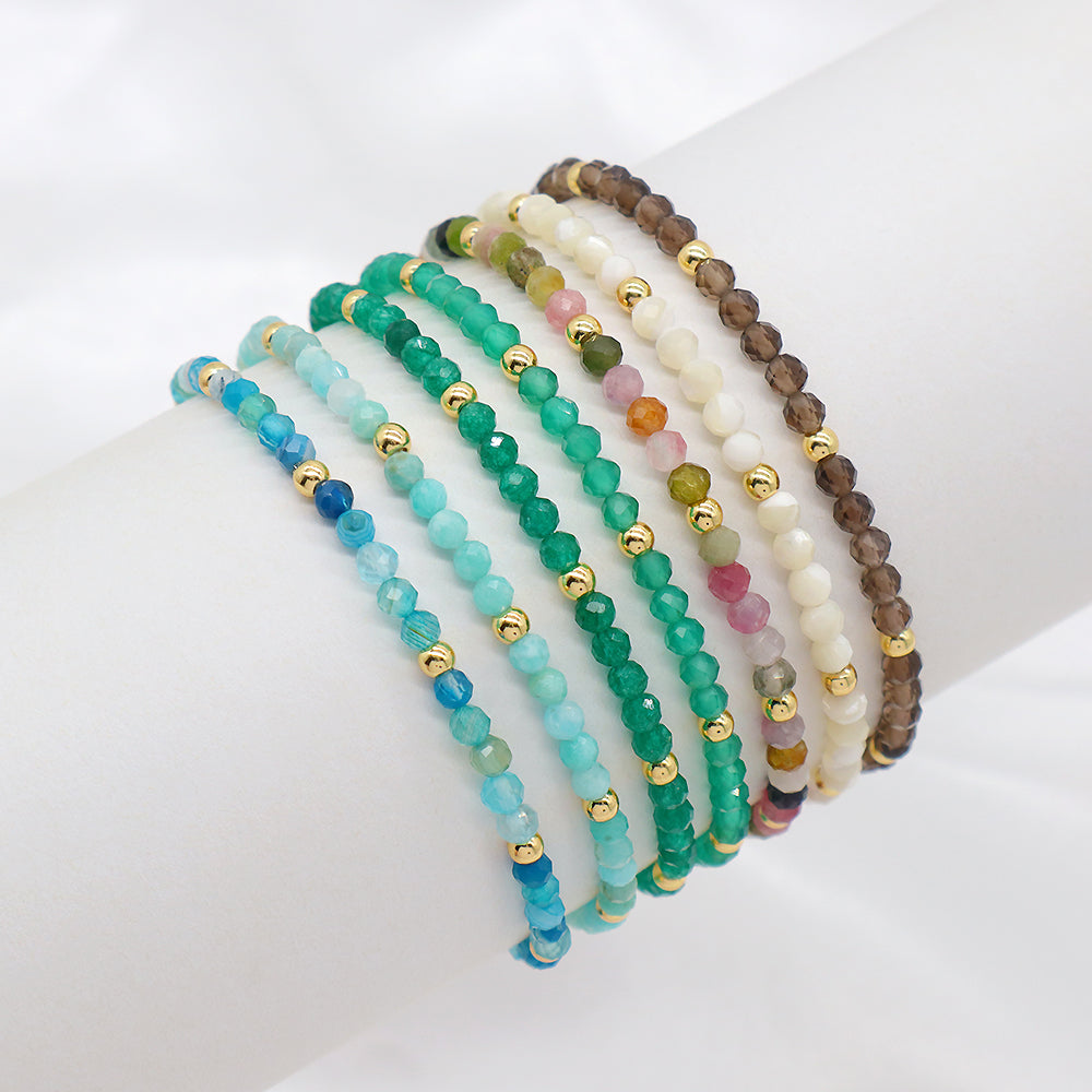 Natural Stone With 925 Sterling Silver Beads Elastic Bracelet